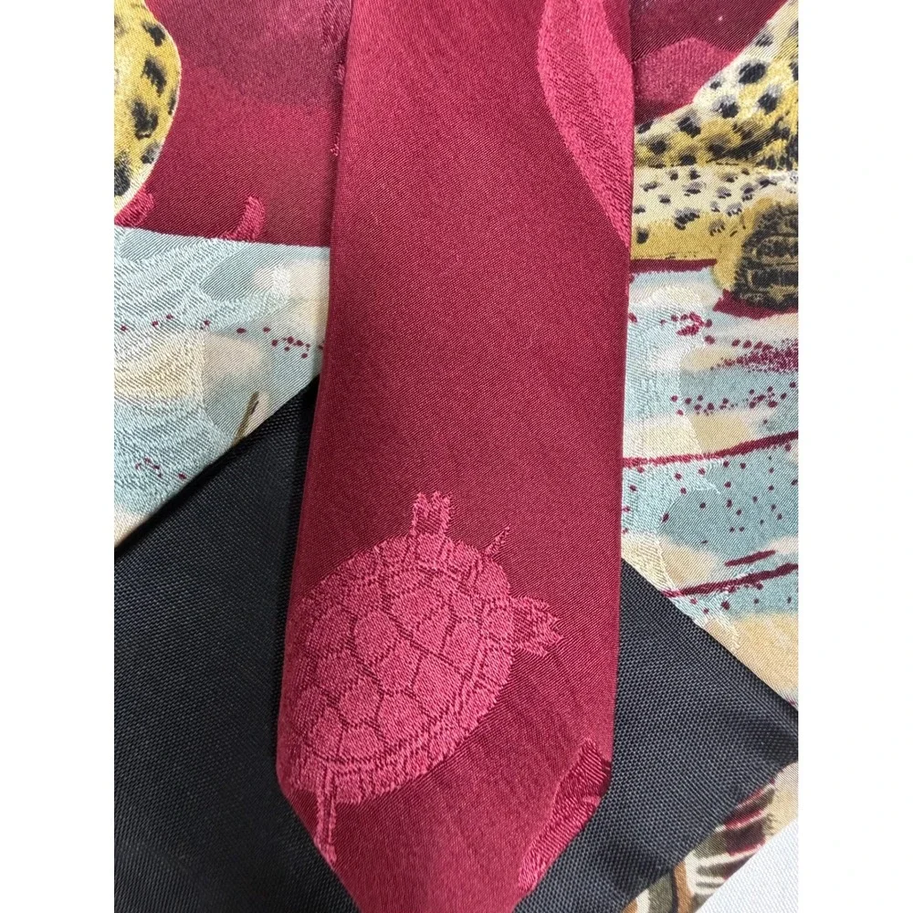 Endangered Species Mens Silk Tie Leopard Print Burgundy Red Made in USA 90's